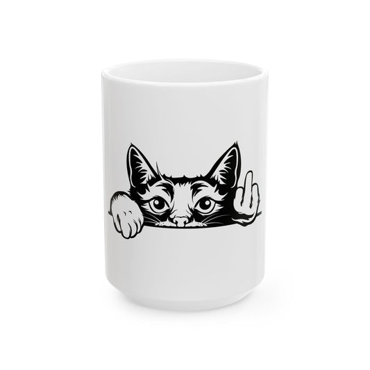 Peeking Cat - Ceramic Mug, 15oz