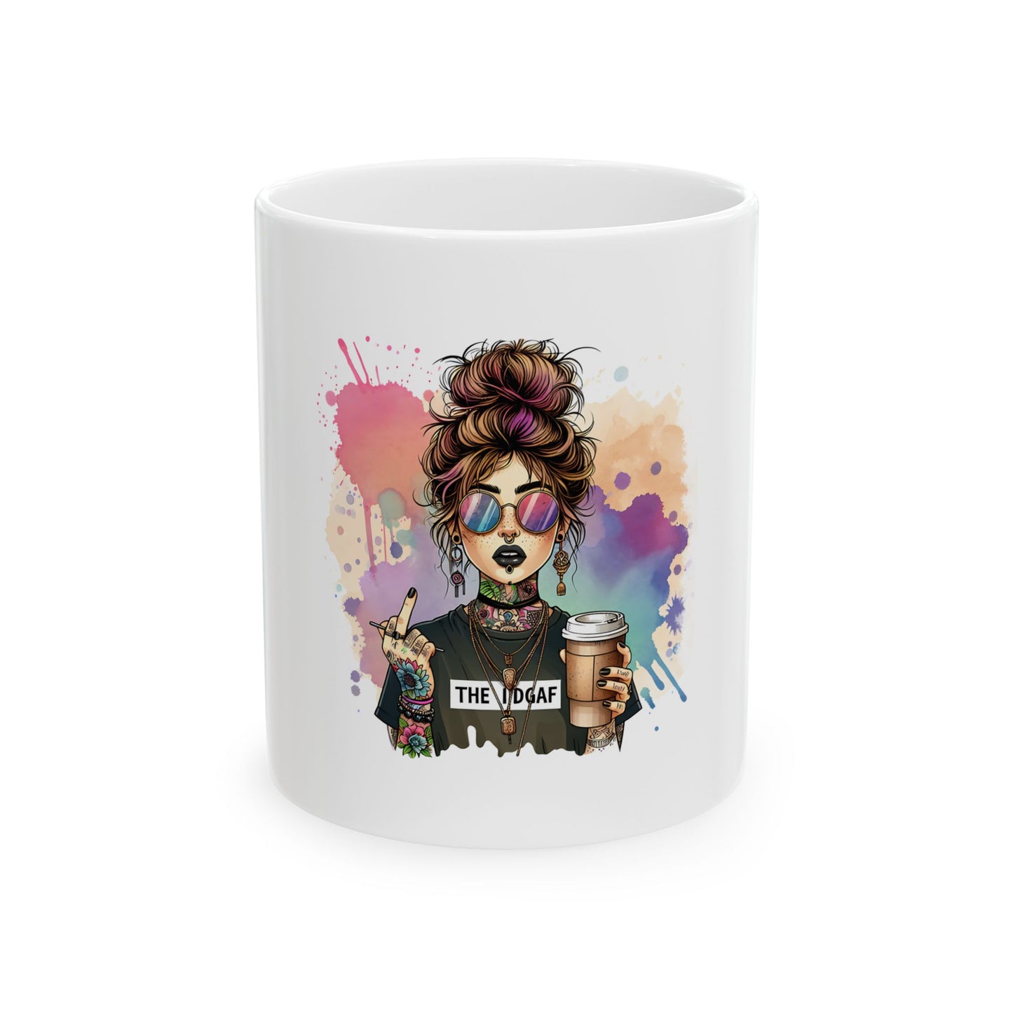 Edgy Tattooed Woman Ceramic Mug - 11oz & 15oz Coffee Cup for Bold Coffee Lovers