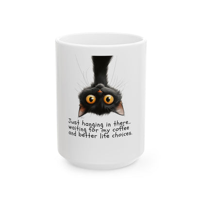 Funny Cat Ceramic Mug - "Just Hanging In There" - Perfect Gift for Cat Lovers