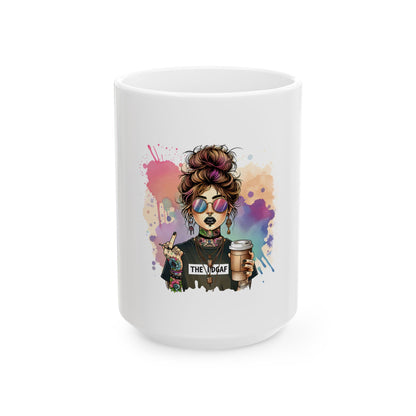 Edgy Tattooed Woman Ceramic Mug - 11oz & 15oz Coffee Cup for Bold Coffee Lovers