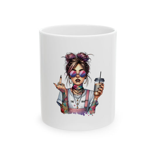 Trendy Tattooed Girl Ceramic Mug - 11oz & 15oz Coffee Cup for Bold Statement Lovers