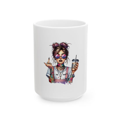 Trendy Tattooed Girl Ceramic Mug - 11oz & 15oz Coffee Cup for Bold Statement Lovers